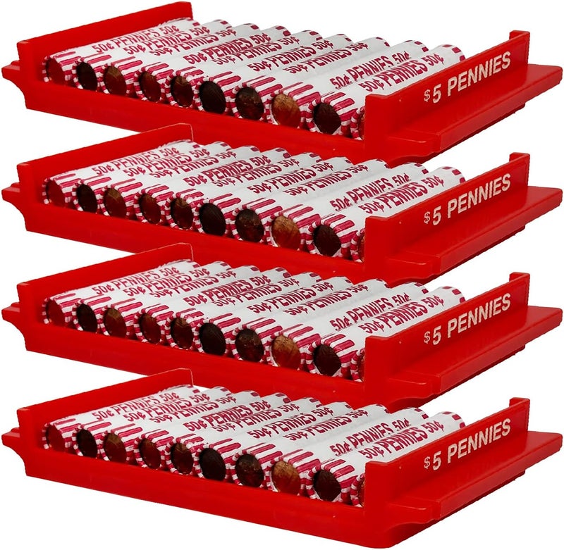 Nadex Heavy Duty Pennies Coin Trays with Wrappers - Holds Up to $5 in Pennies Per Tray – Stackable Organizer for Coin Rolls and Loose Change - for Retail, Business, Personal Use - 4 Penny Trays - Image 1